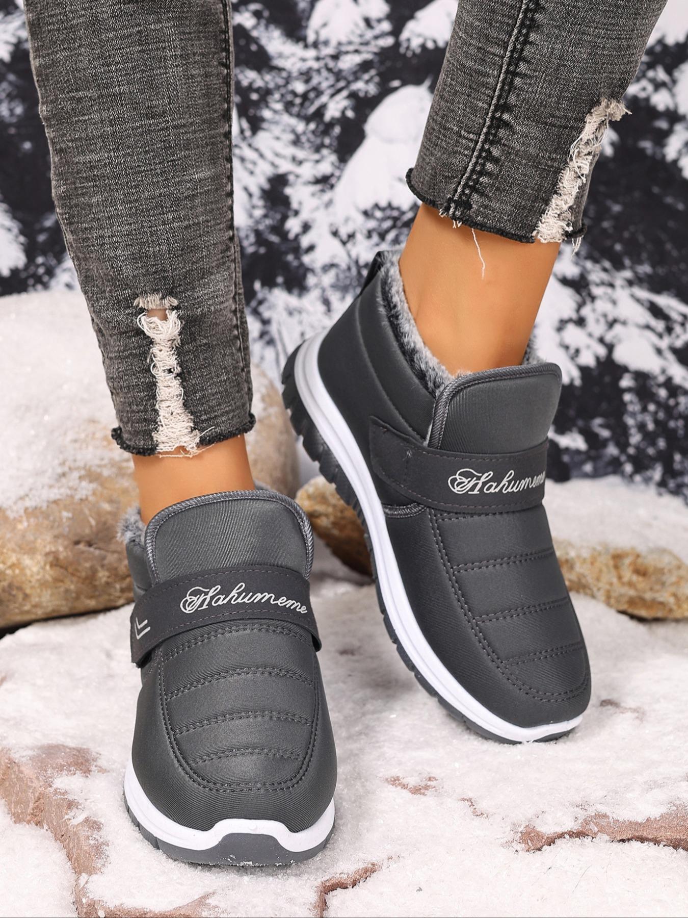 Women's Winter Snow Boots, Casual Warm Boots, Arctic Warmth Anti-Slip Thick PVC Sole, Fleece Lined Slip-On Outdoor Hiking Shoes, Round Toe Design