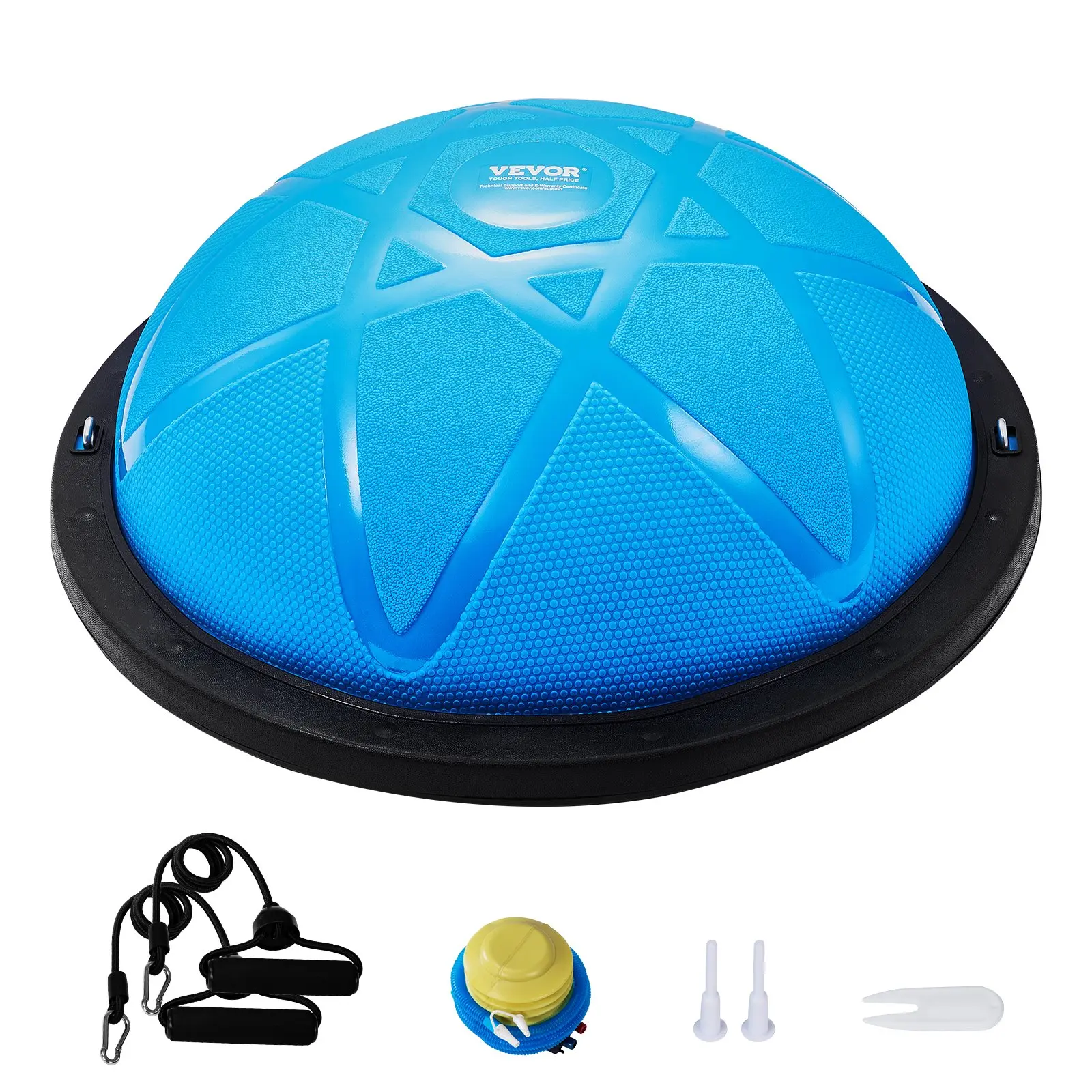【DealsForYouDays】VEVOR Half Ball Exercise Trainer, 23 in Balance Stability Ball, 660 lbs Capacity, with Resistance Bands & Pump, Strength Fitness Tool for Home Gym Full Body Workouts, Blue