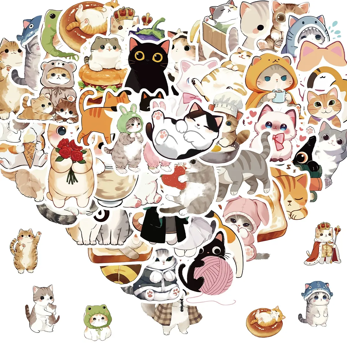 50PCS Cute Cat Stickers for Kids, Water Bottle Stickers Gift for Teen Birthday Party, Waterproof Stickers Aesthetic Vinyl Kawaii Cartoon, Fun Stickers