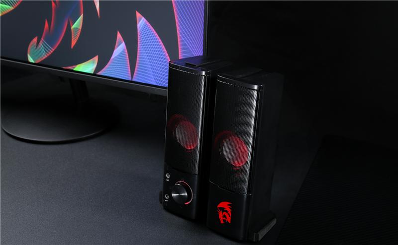 Redragon GS550 PC Audio Gaming Speakers, 2.0 Channel Desktop Computer Sound Bar with Compact Maneuverable Size, Headphone Jack, Quality Bass & Decent Red Backlit, USB Powered w/ 3.5mm Cable