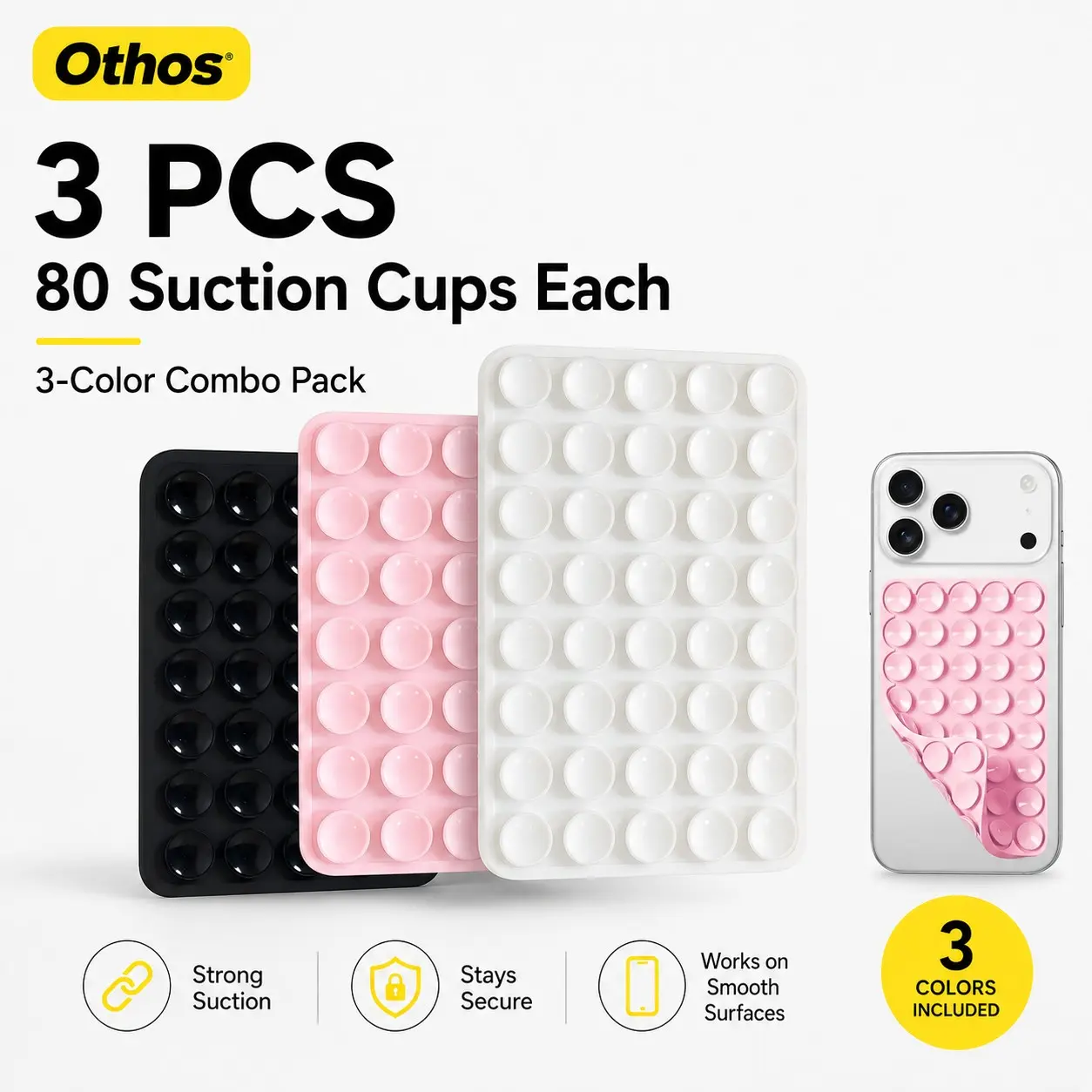 3pcs Silicone Octopus Phone Stand, 80 Suction Cups, Portable Compact Grip, Non-Slip Base, Strong Adhesive, Apple & Android Compatible