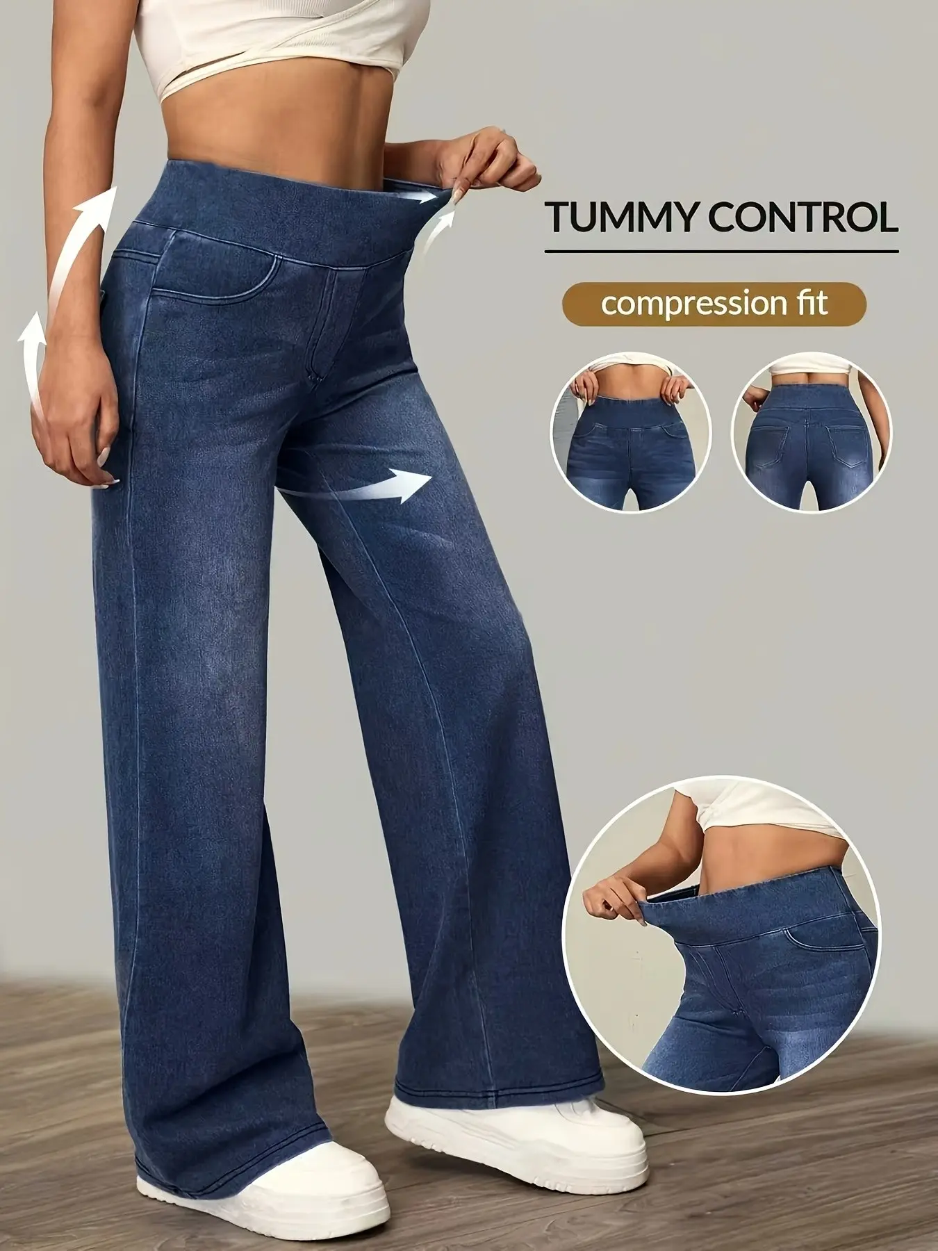 Women's Casual Fashion High Elastic Waist Denim Long Pants, Compression Fit, Loose, Baggy, Comfortable Daily Wear, Trendy Jeans for Everyday Style