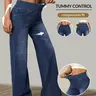 Women's Casual Fashion Elastic High Waisted Denim Long Pants, Comfortable Daily Wear, Trendy Jeans for Everyday Style, Compression Fit