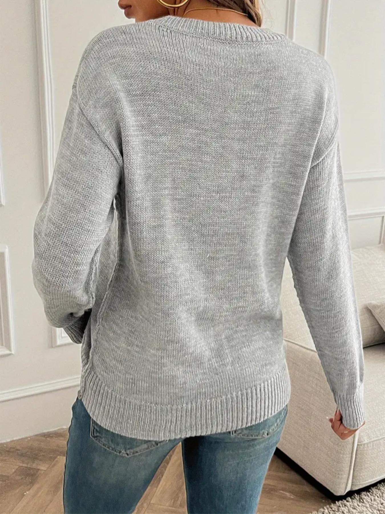 Women's Plain Drop Shoulder Knitted Sweater Pullover, Casual Chic Fitted Long Sleeve Round Neck Jumper for Daily Outdoor Wear, Ladies Knitwear for All Seasons,Gifts For Women