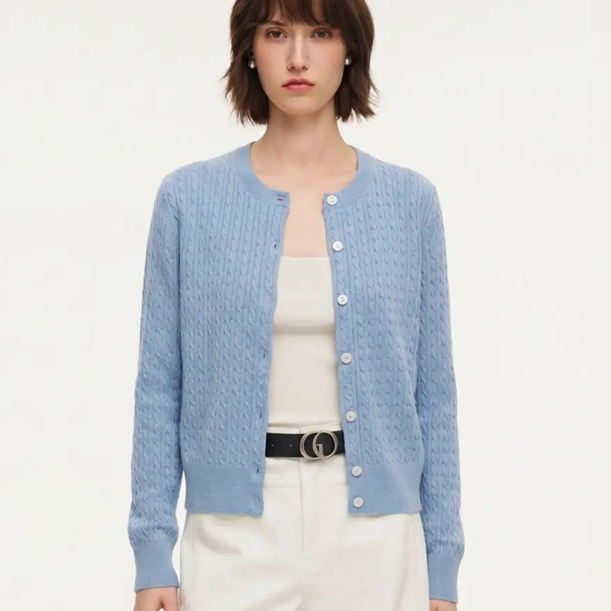 GOELIA 100% Cotton Cable Knit Women Cardigan for Ladies