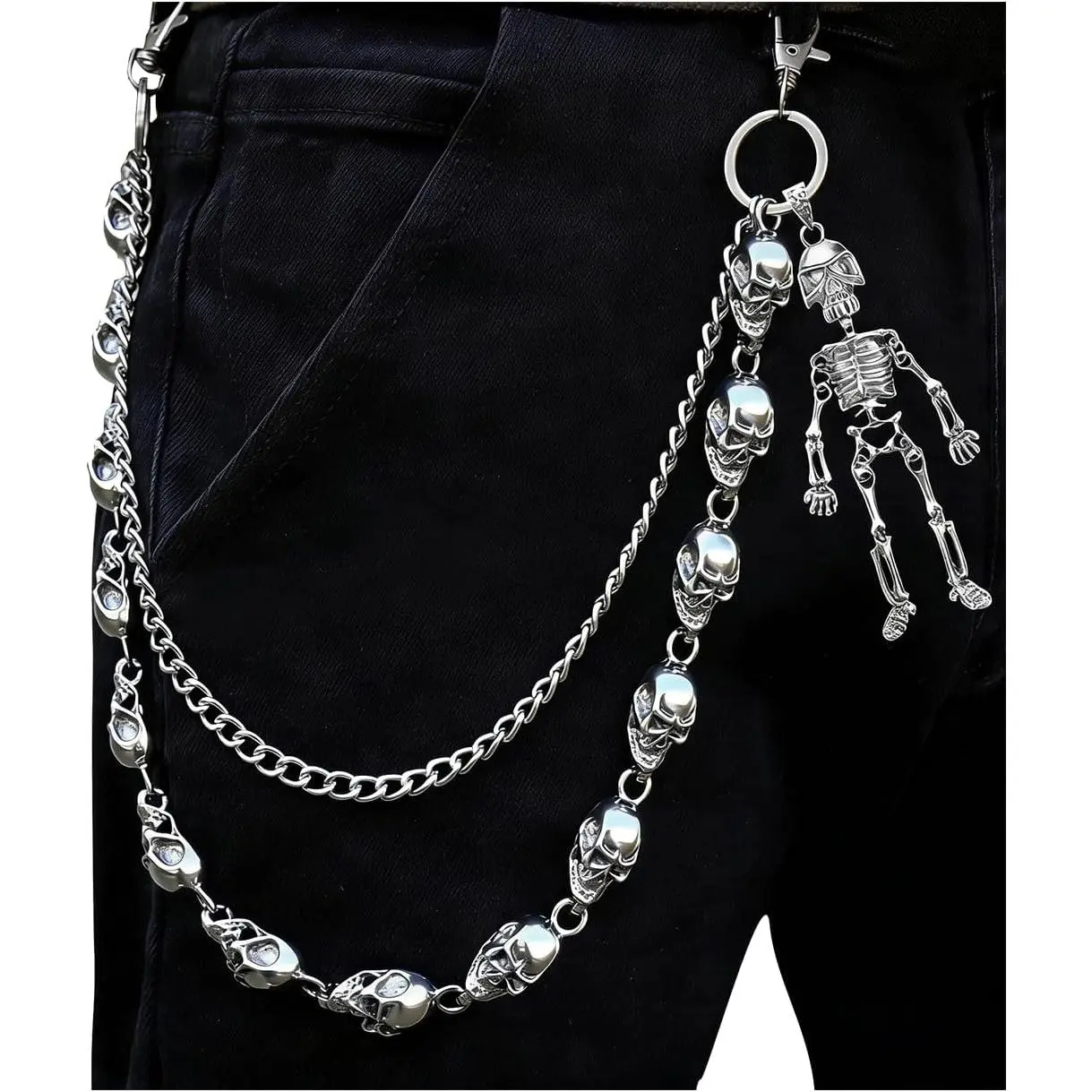 Skull Pants Chain for Men Women,Cool Wallet Chains for Men,Gothic Punk Jean Chain/Wallet Chain,Cool Belt & Wallet Goth Accessories & Belt Pant Chains for Jeans-Color: Silver