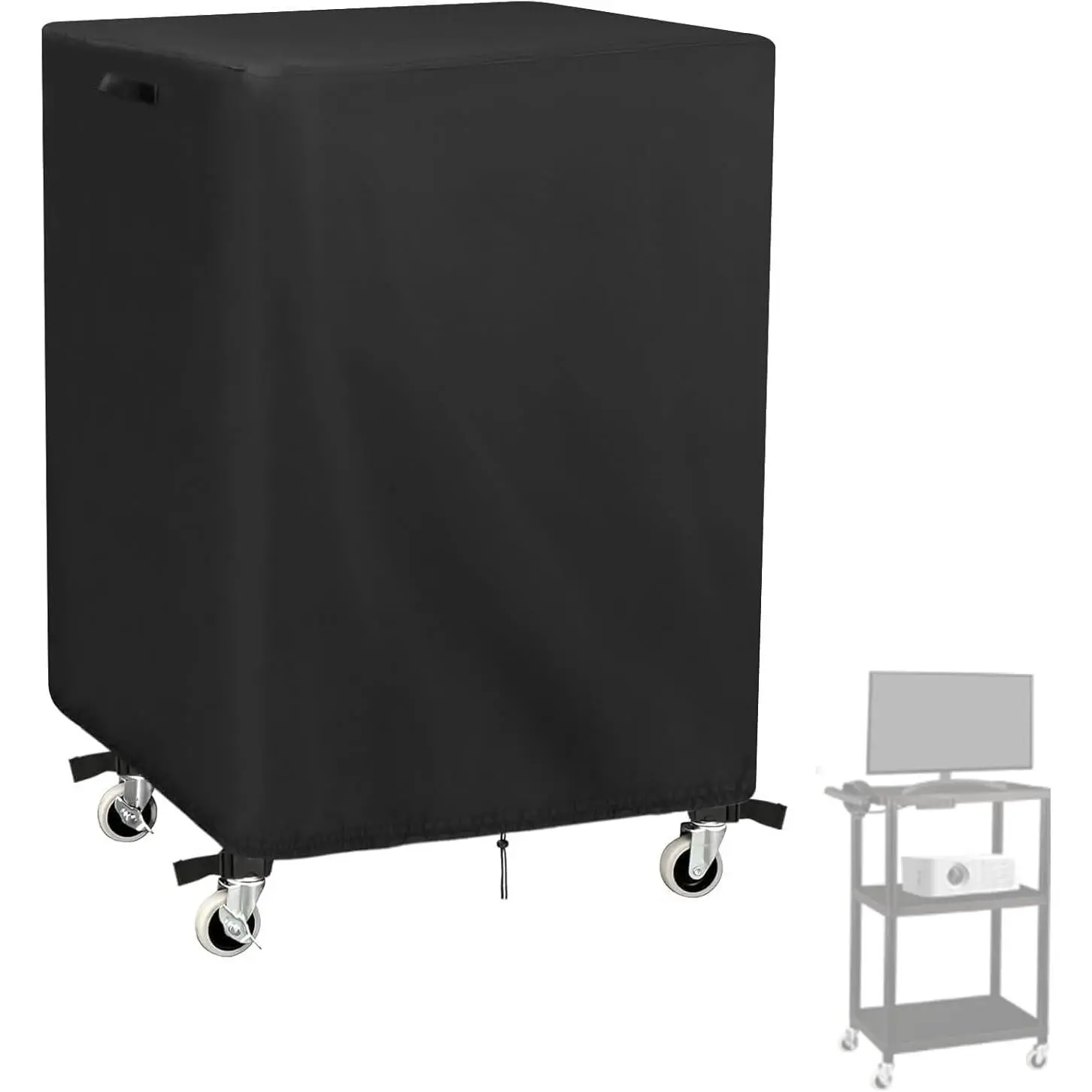 AV Cart Cover,  Rolling Media Cart Cover for Multi-Functional Media Carts/Metal  Presentation Stand with Wheels, Heavy Duty Protective Covers- 28"L x18"W x40"H Inch (Black)