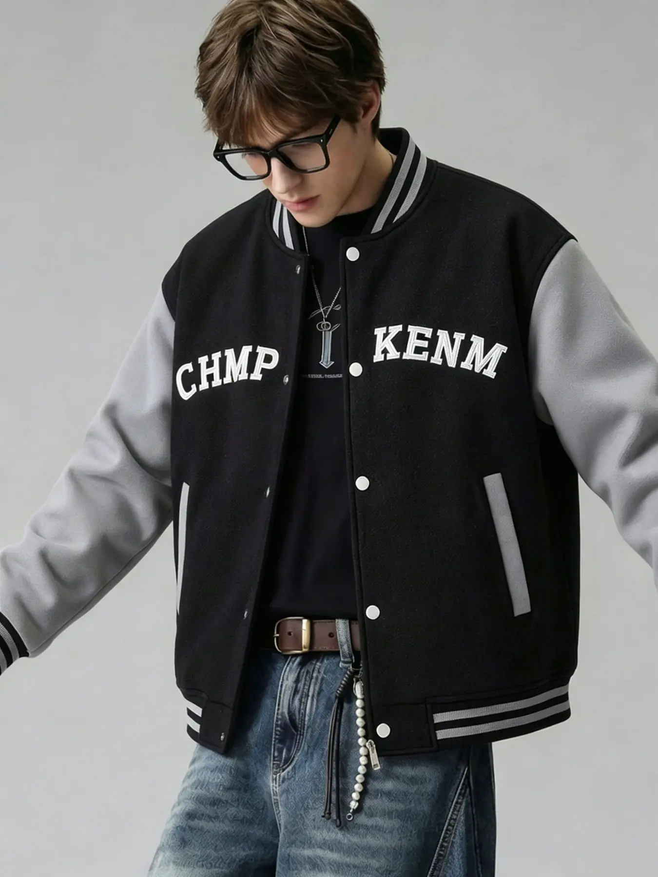 Men Vintage Color Block Varsity Jacket Letter Embroidery Baseball Coat Loose Fit Streetwear Hip Hop Casual Outerwear
