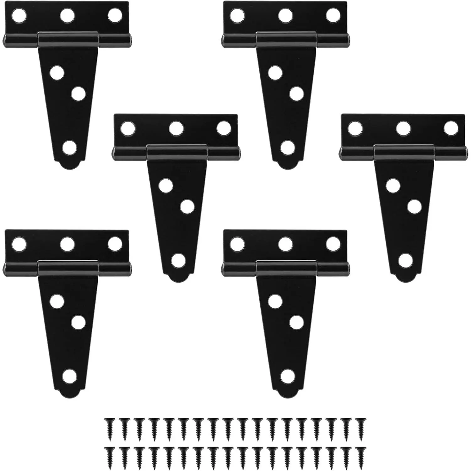 6Pack 2 Inch Black T-Strap Shed Hinge | Barn Door Hinges, Heavy Duty Gate Strap Hinge, T Hinges for Barn Door, Shed or Wooden Fences