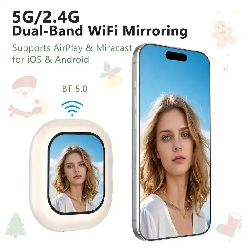2.01-inch Wireless Magnetic Selfie Camera Monitor, Wireless Portable External Display with Magnetic Base, Supporting 2.4G WiFi and Bluetooth 5.0, Compatible with iPhones iOS 9.0+/Android 2.0+/HarmonyOS 3.0+ Smartphones, Ideal for Live Streaming, Smartphon