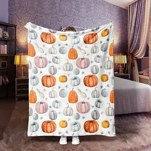 Cozy Halloween Pumpkin Flannel Throw Blanket - Soft, Warm & Allergy-Friendly For Couch, Bed, Sofa Decor