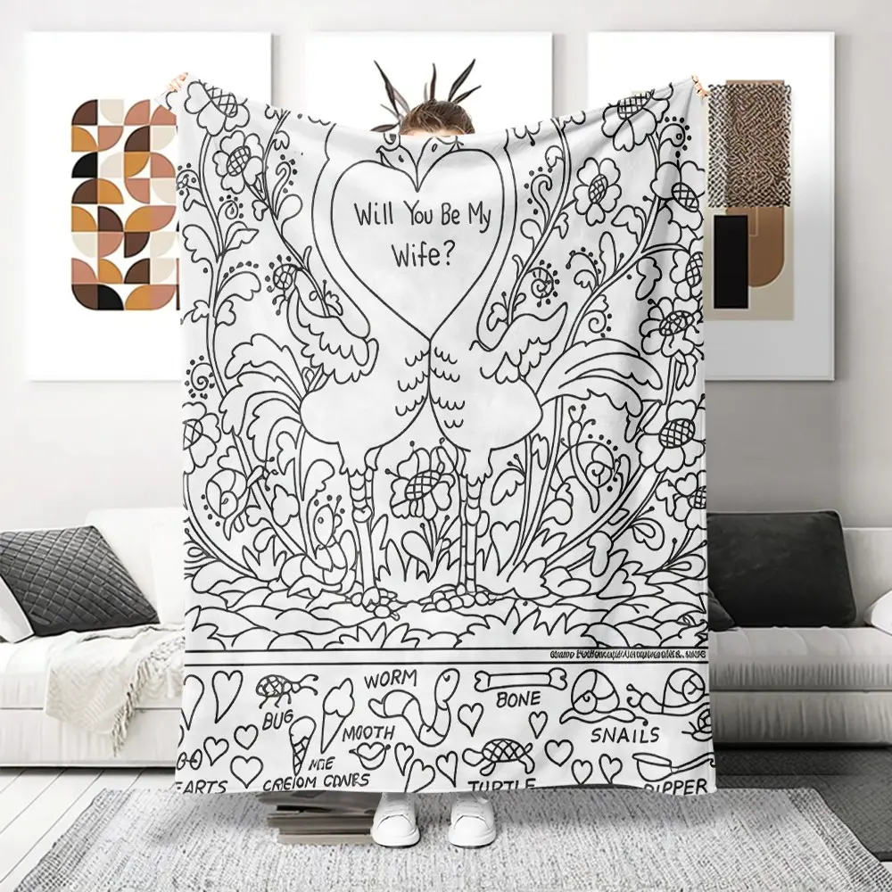 Vintage Hand-Drawn Dwarf Coloring Book Blanket, Multifunctional Camping Travel Throw, Soft Flannel, Perfect Gift