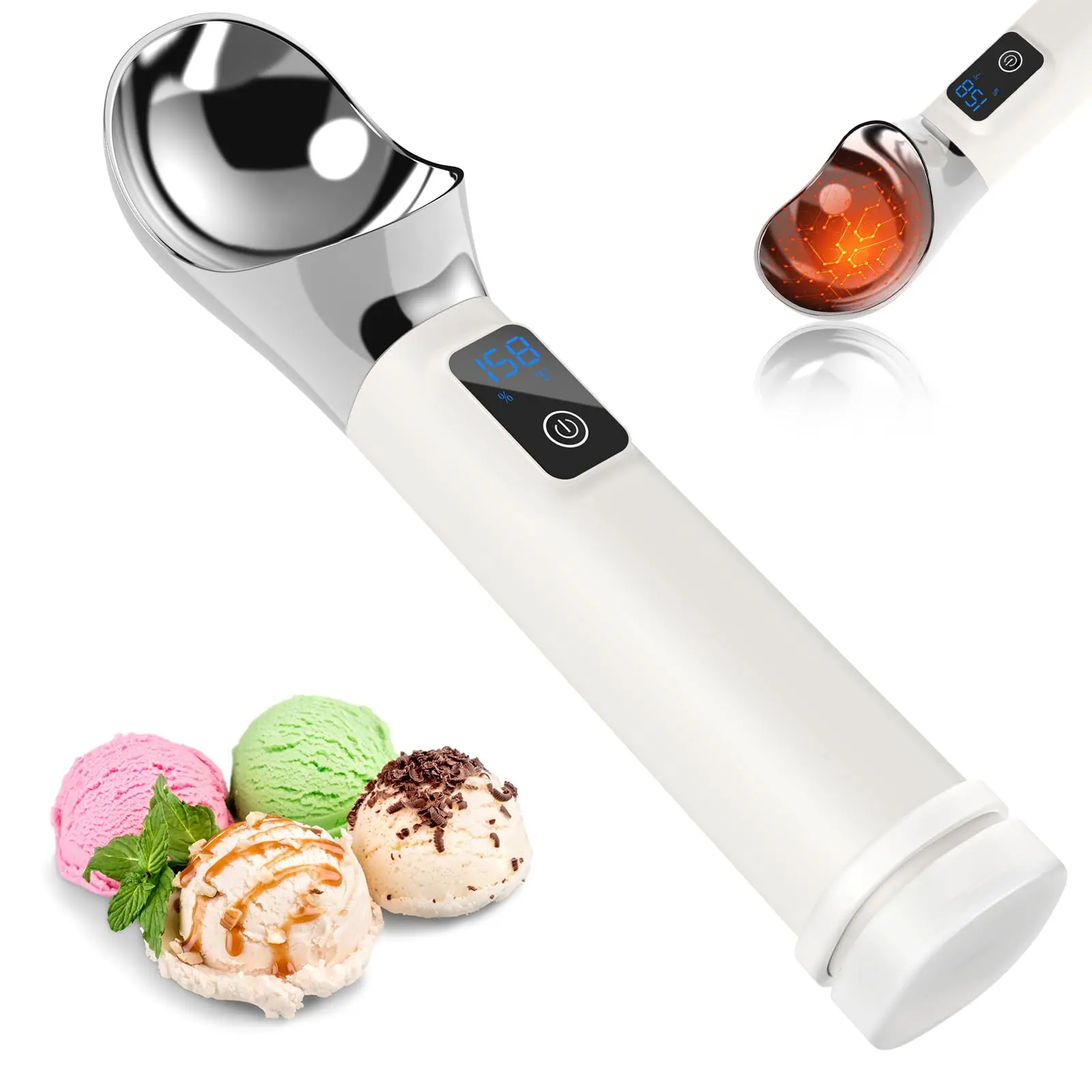 TechRise Heated Ice Cream Scoop, 5000mAh Rechargeable Ice Cream Scooper with LED Display, Heats Up to 158°F for Hard Frozen Ice Cream, IP67 Waterproof, Easy Scoop for Seniors & Kids, Ideal Gift, 2oz