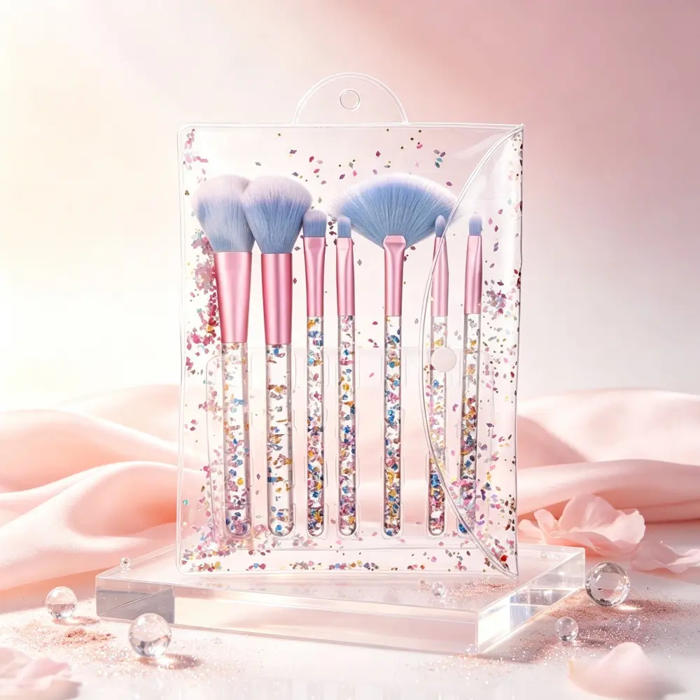 7‑Piece Sequined Crystal Quicksand Handle Makeup Brush Set, Portable Eye Eyeshadow Brushes, Professional Makeup Tools