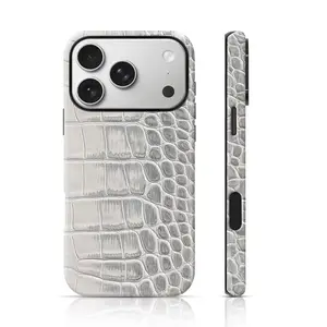 Luxury Crocodile Embossed Leather-Like Phone Case for iPhone 17 Air 16 Plus 15 Promax 14 13 12 11 Pro,and Samsung Galaxy S26 S25 S24 FE S23 Ultra All Models,Double-Layer TPU Shockproof Protective Cover (Minimalist Premium Print)