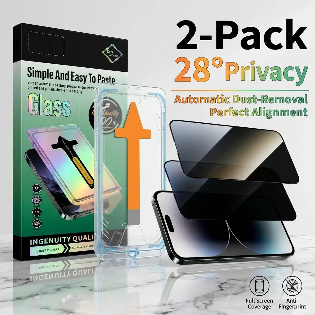 2-Pack 28° Anti-Spy Tempered Glass Screen Protector for iPhone 12 13 14 15 16 17 Pro MAX 9H Hardness Shockproof Full Coverage Privacy Screen Film friendly case bubble-free installation easy summervibes auto dust removal