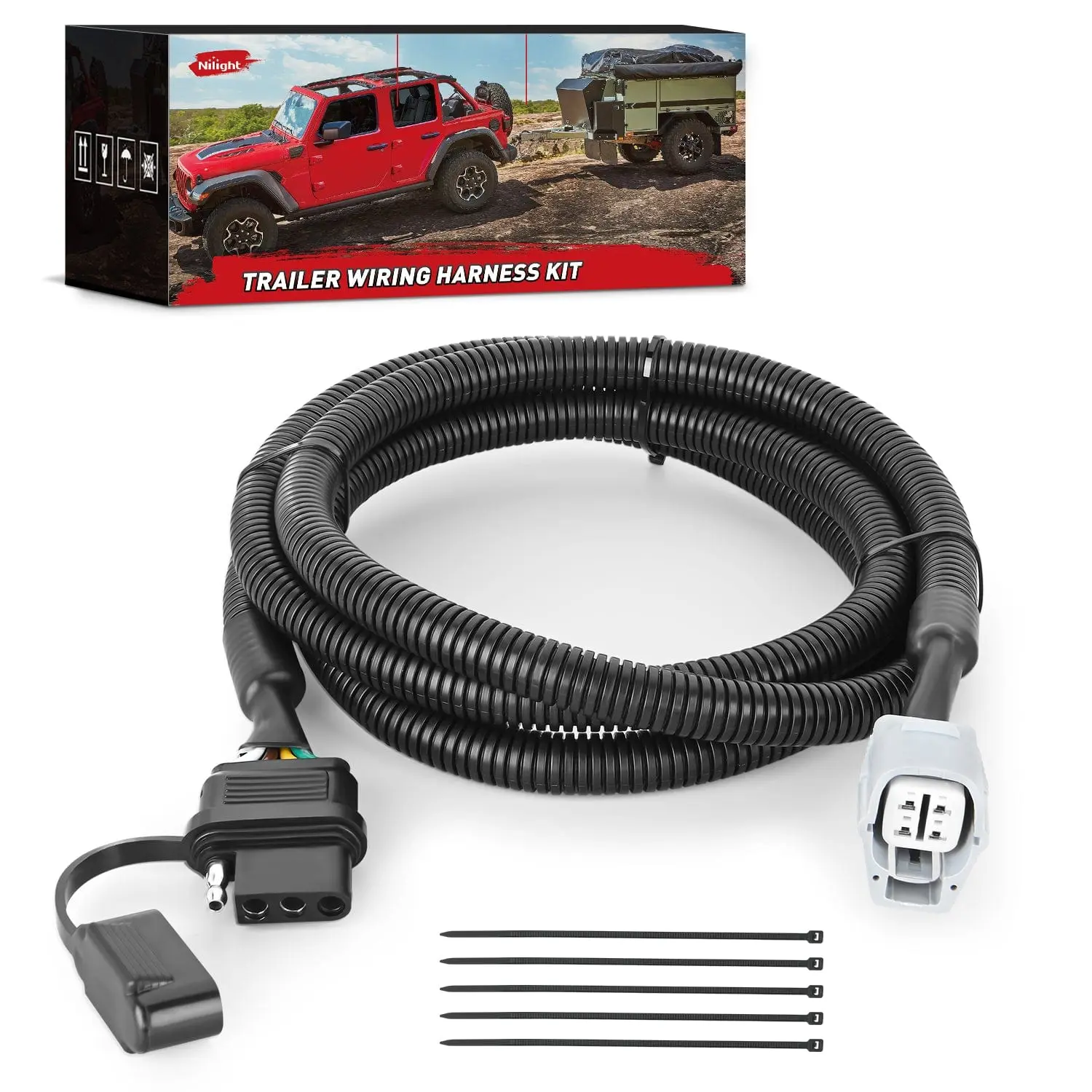 Nilight 4-Pole Trailer Wiring Harness Kit 56083 - Copper Core, PVC Insulation, 4-Pin Connector, Factory-Fit Plug-N-Play for 2010-2023 RX Series (RX350, RX450h, RX350L, RX350hL) Towing Setup (Supports Turn Signals)