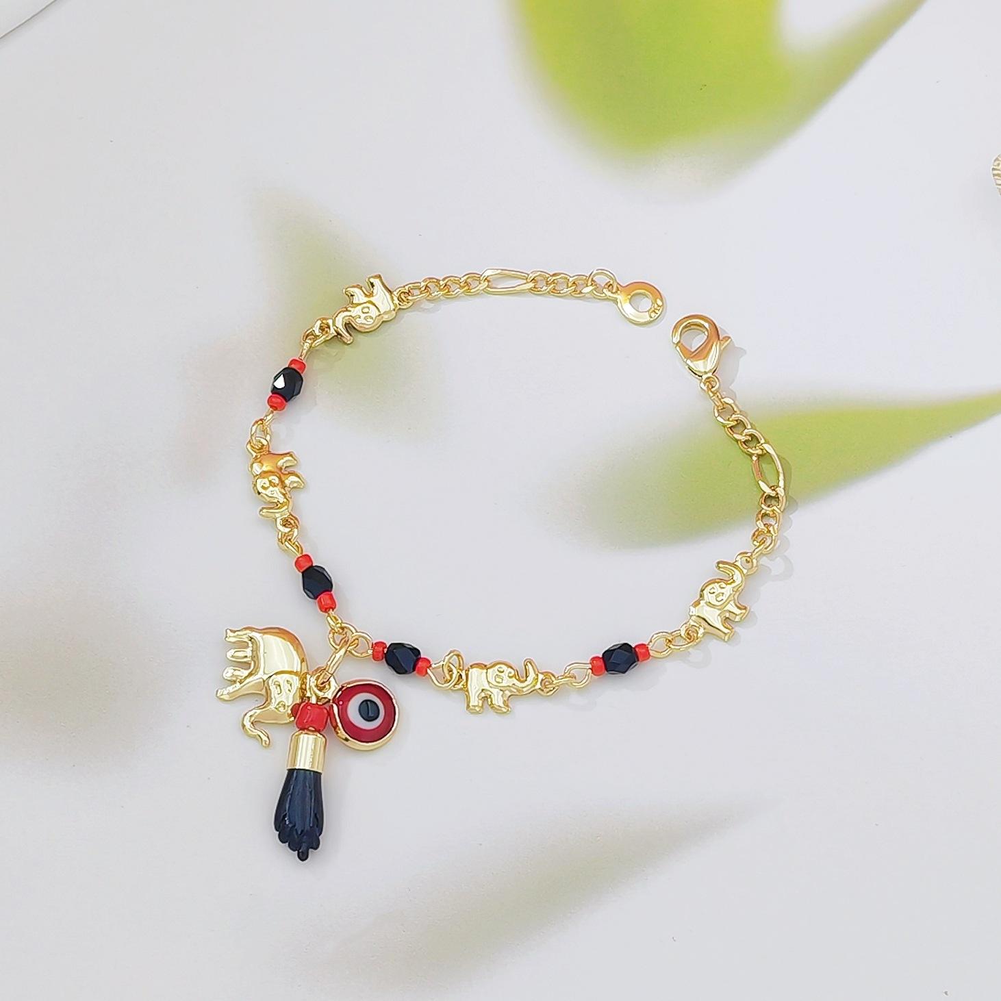 Boho Evil Eye & Lucky Elephant Anklet Bracelet Set for Women Cute Cartoon Beach Jewelry Trendy Vacation Style Stackable Foot & Wrist Accessories for Summer Beach Party Daily Outfits