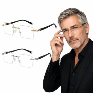 Blue Light Filtering Rimless Reading Glasses for Men Women, Executive Style Metal Rectangular Readers for Computer & Office Use, Lightweight Readers for Indoor Use, Gold/Silver Frame, +1.00 to +3.00