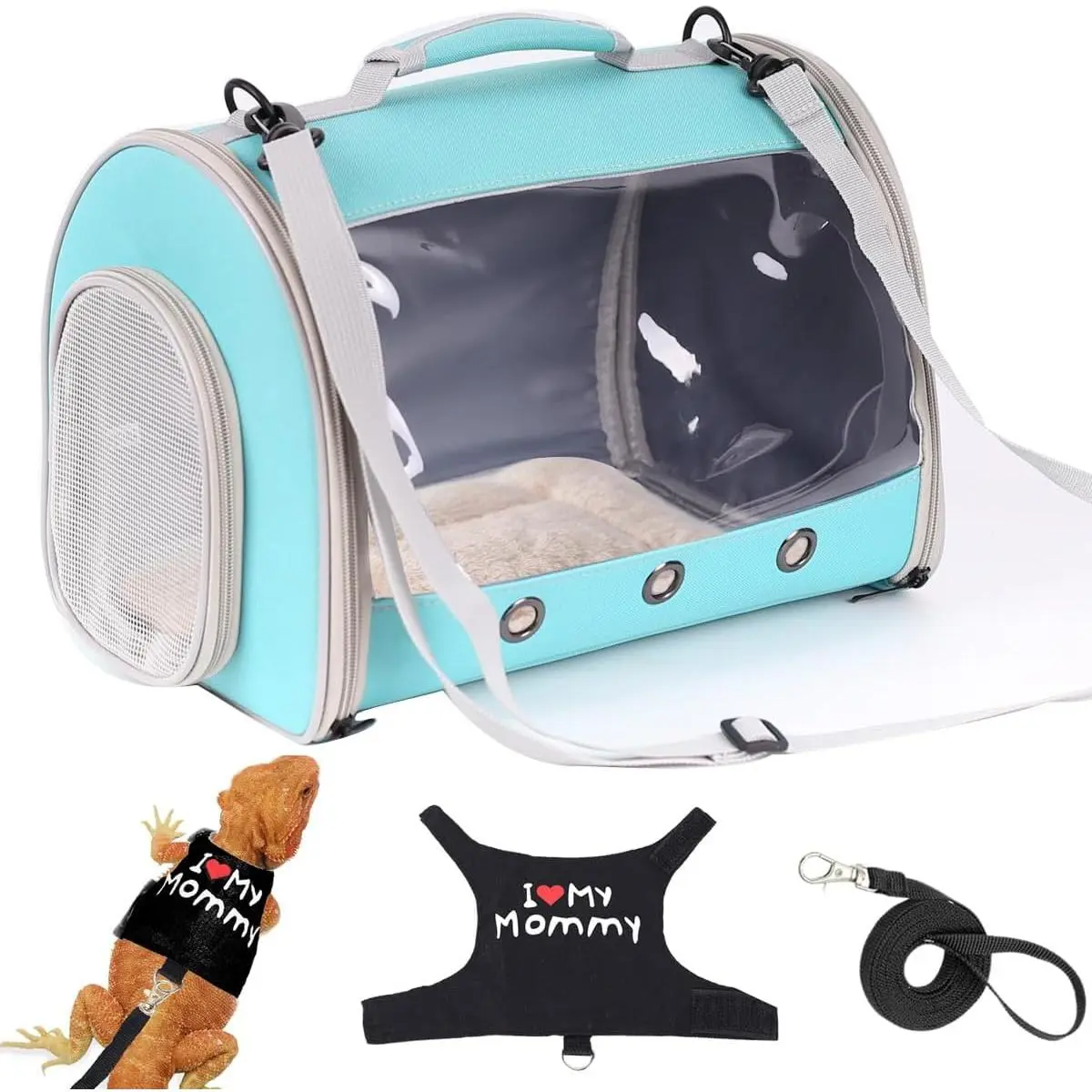 Small  Travel Backpack Carrier,Portable Bearded Dragon Bag for Sugar Glider,Hedgehog,Rat,Bunny,Rat,Outdoor  (Green, Carrier L+ I Leash)