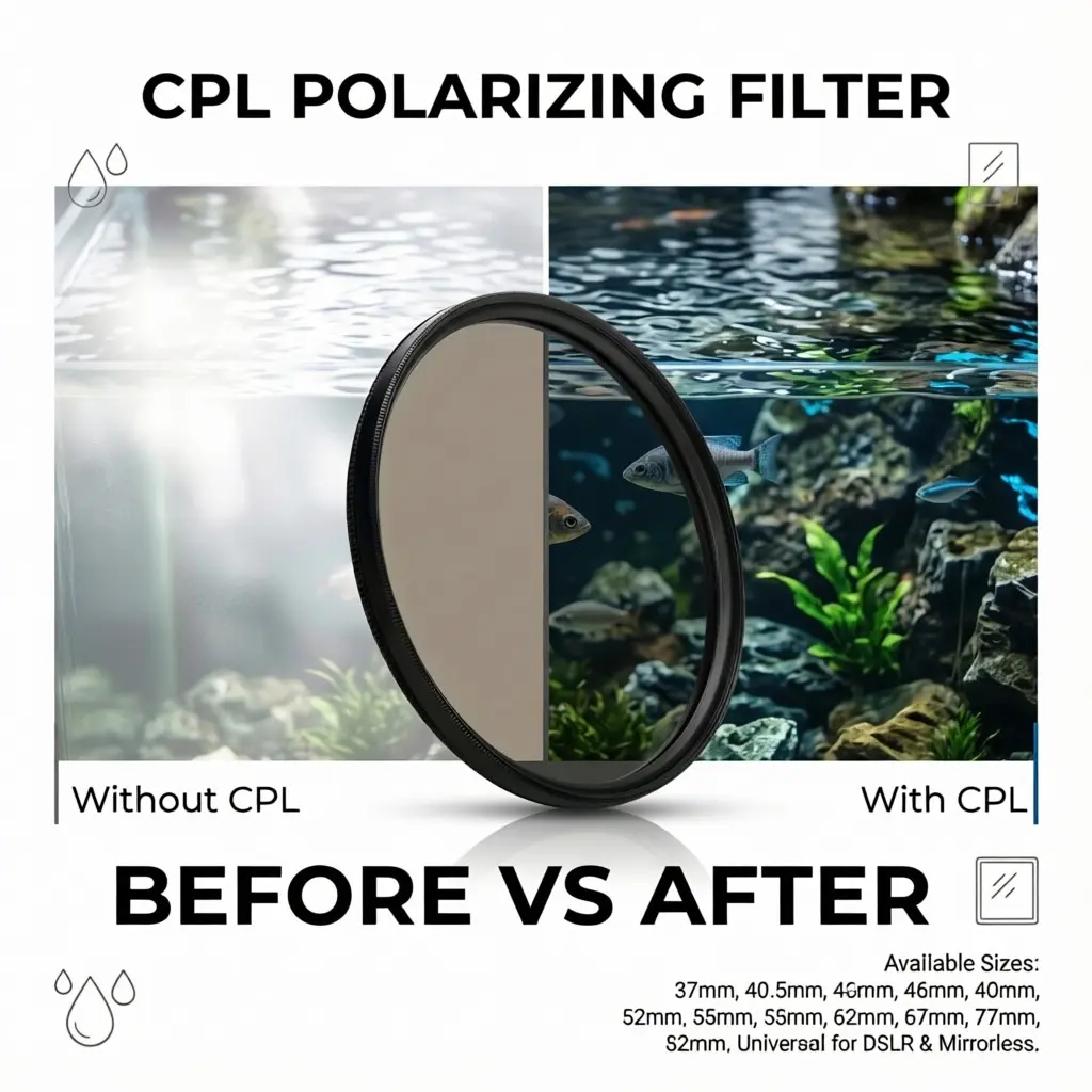 Adjustable CPL Polarizing Filter for Canon Sony Fuji DSLR Mirrorless Camera Lenses, Eliminate Water & Glass Glare, Restore True Color & Boost Saturation, Sizes:37/40.5/43/46/49/52/55/58/62/67/77/82mm