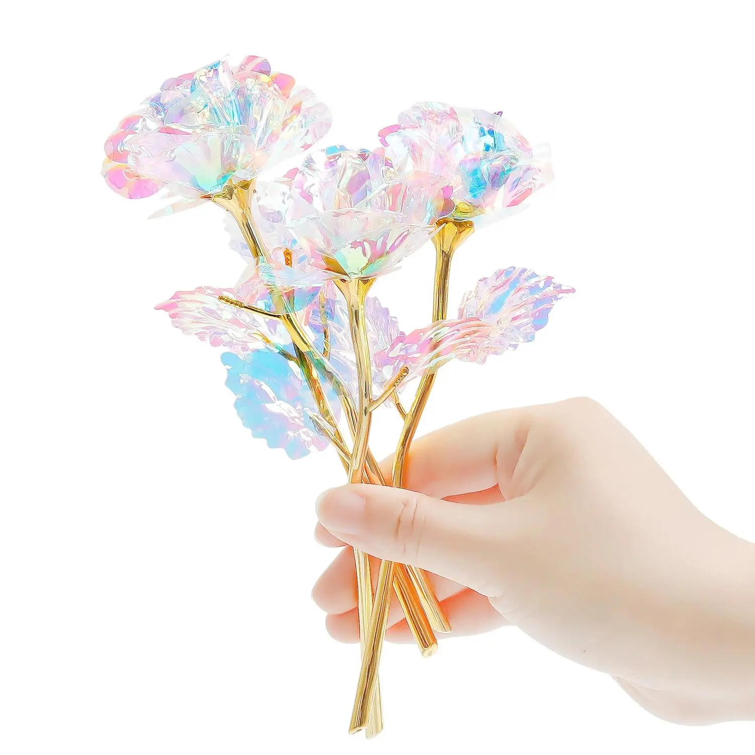 5pcs Galaxy Rose Colorful Rainbow Artificial Flowers Crystal Flower Best Gifts for Mother's Day Thanksgiving Valentine's Day Girl's Birthday Party