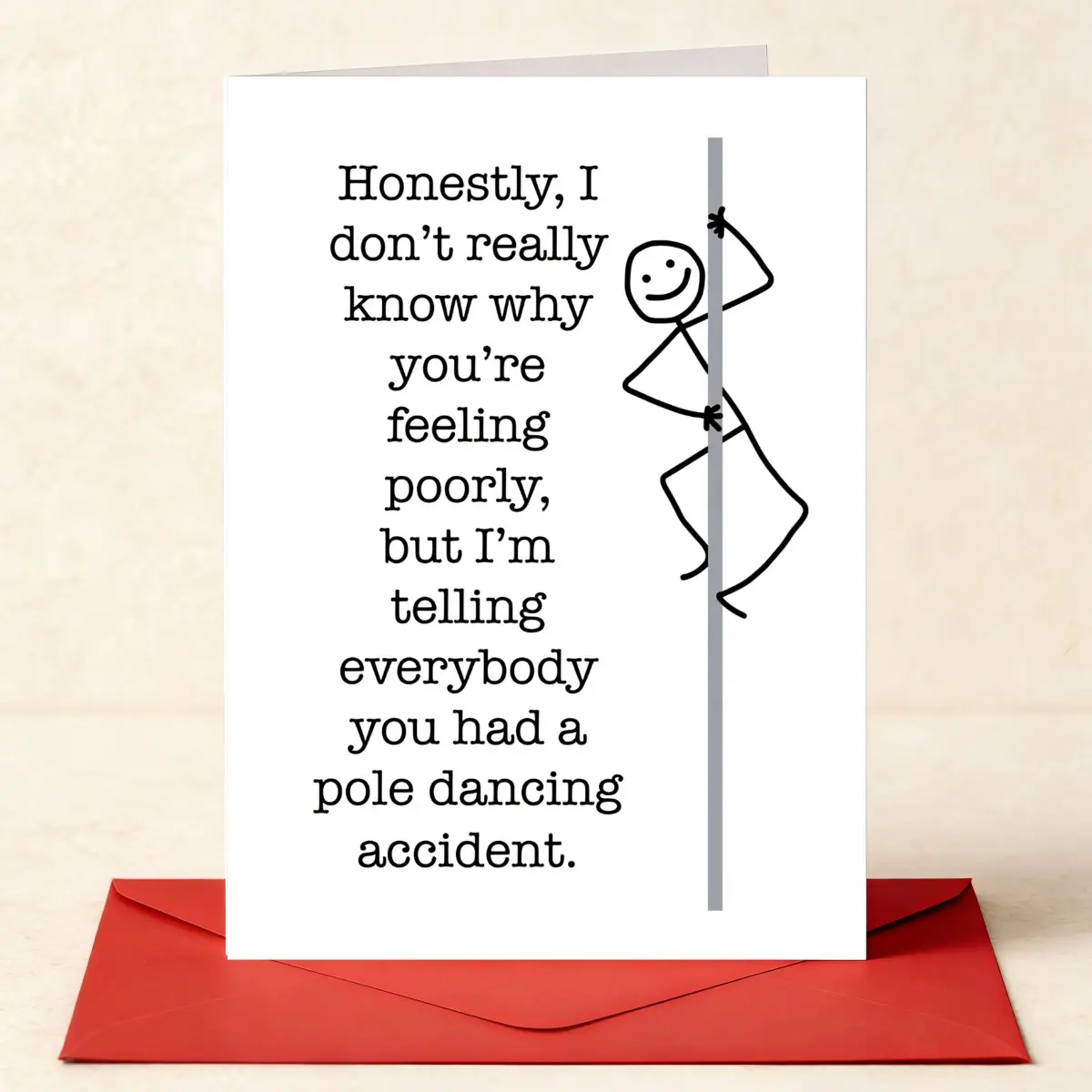 Humorous Stick Figure Pole Dancing Greeting Card, Blank Pages, Birthday, Get-Well, Condolence Cards, Line Art, Satirical Slogans, Birthday Card Funny