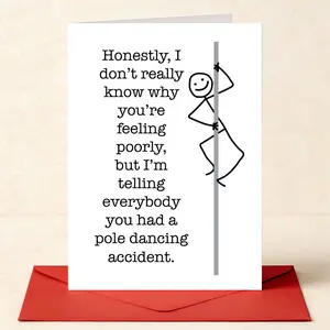 Humorous Stick Figure Pole Dancing Greeting Card, Blank Pages, Birthday, Get-Well, Condolence Cards, Line Art, Satirical Slogans
