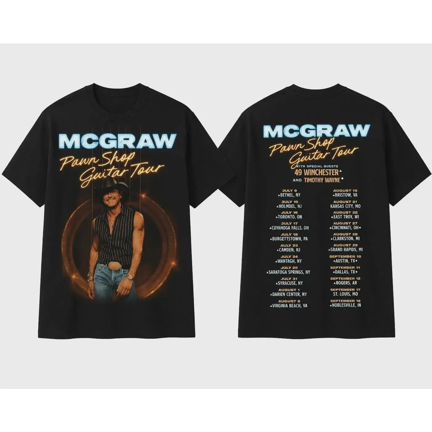Tim McGraw Pawn Shop Guitar 2026 Concert T-Shirt, Retro Poster Graphic Black Tee Unisex Cotton T-Shirt