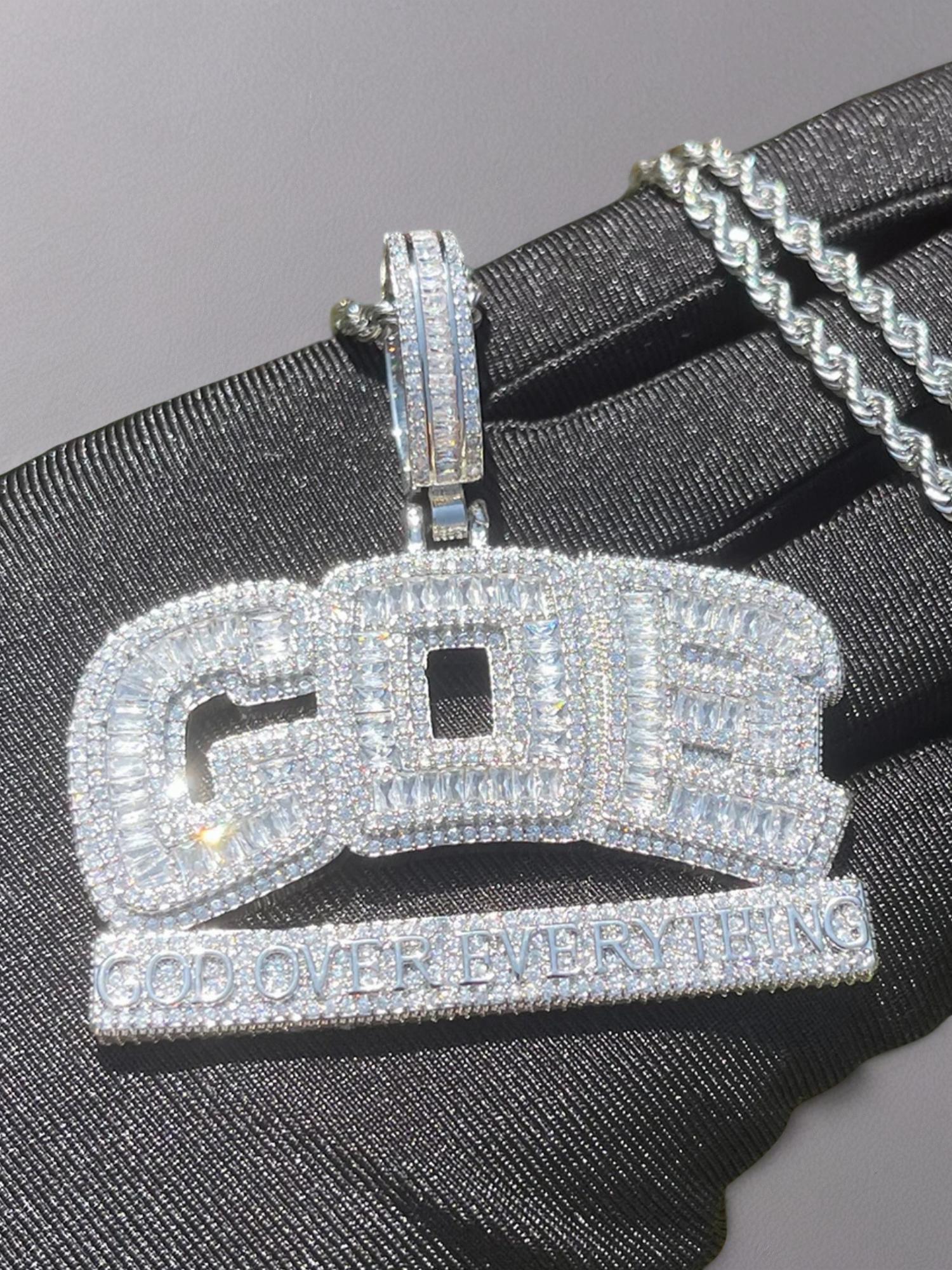 Rhinestone Decor Letter Design Pendant with Chain, Jewelry for Men, Street Trendy Charm, Hip Hop Jewelry for Party, Daily Decor, Trendy All-match & Exquisite Jewelry for Birthday Gift