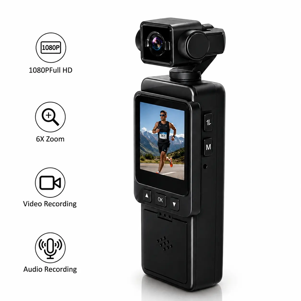 1080P Portable Action Camera, WiFi Wearable Body Cam with 270° Rotatable Lens, 6X Digital Zoom, Color Night Vision,Sport DV