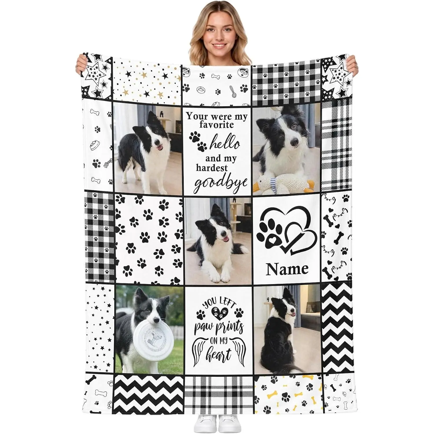 Custom Pet Memorial Blanket with Photo Name, Personalized Pet Sympathy Throw Blanket for Pets Lovers, Customized Bereavement Gifts for Loss of Dog