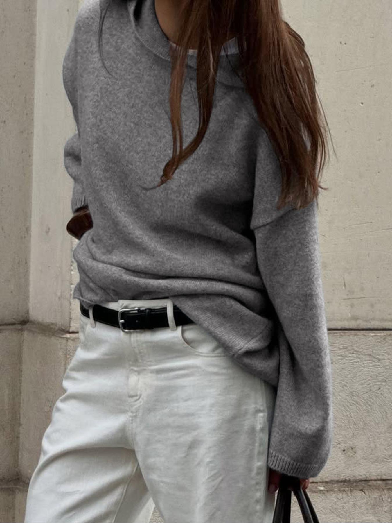 Casual Solid Color Hooded Knit Sweater, Thin Fabric Fitted Style Knitwear for Fall, Comfortable and Stylish Pullover, Women's Clothing