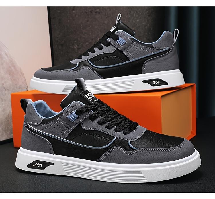 2024 Men's Low-top Skate Shoes - White and Gray Casual Lace-up Sneakers, Durable PU Upper and PVC Sole, Comfortable Insole, Suitable Casual Wear
