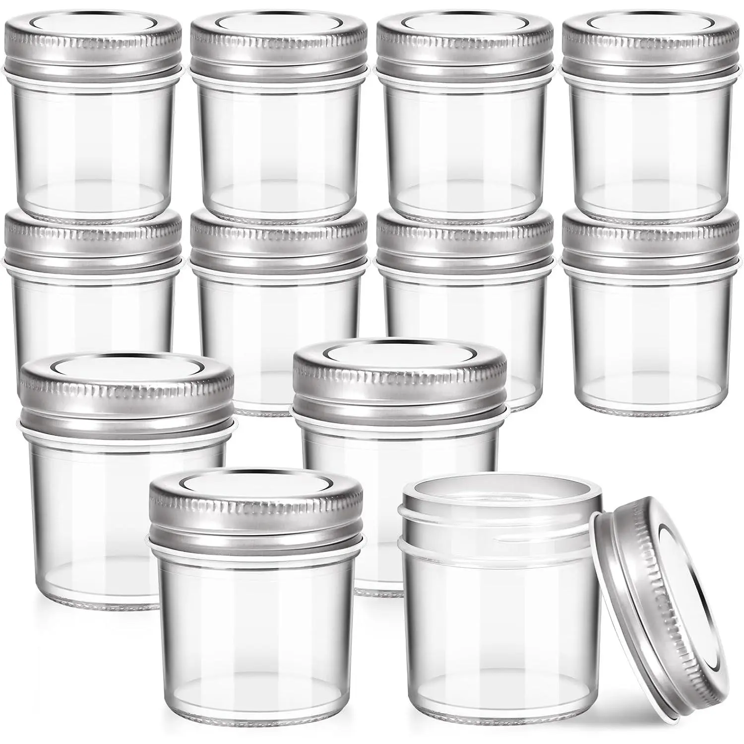 2 oz Mini Jar - Set of 12, Small Glass Jars with Leak-Proof Sliver Lids, Round Little Canning Jars for Storing Jam, Honey, Spice, Candle, Candy 2oz, 12pcs