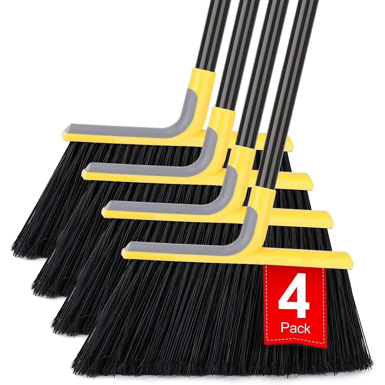 4 Packs Outdoor Broom for Floor Cleaning with 58" Long Handle, Heavy-Duty Commercial Brooms for Sweeping Indoor Outdoor Courtyard Restaurant Garage Patio Decks Mall Market Kitchen Office Lobby Shop