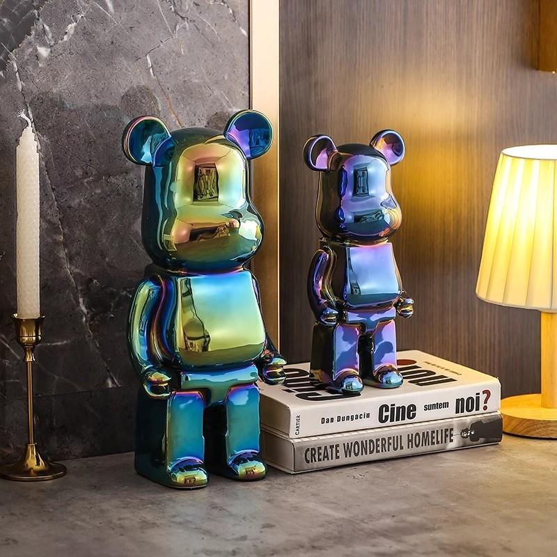 Aesthetic Bear Figure Catoon Ceramics Bear Statue Cute Animal Figurine Sculpture Luxury Livingroom Decoration Desk Accessories