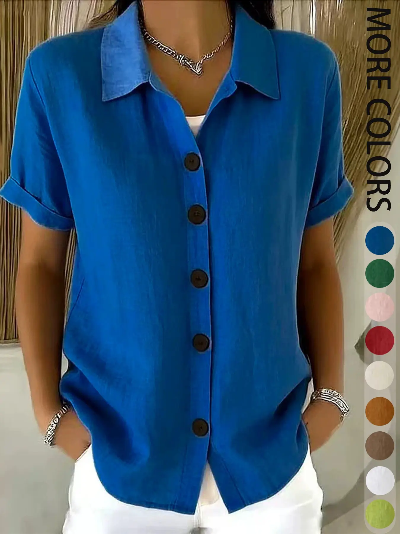 Women's Linen Blend Lightweight Short Sleeve Button Shirt Blouse, Casual Top for Work, Vacation, Daily Wear, Comfortable and Stylish Clothing
