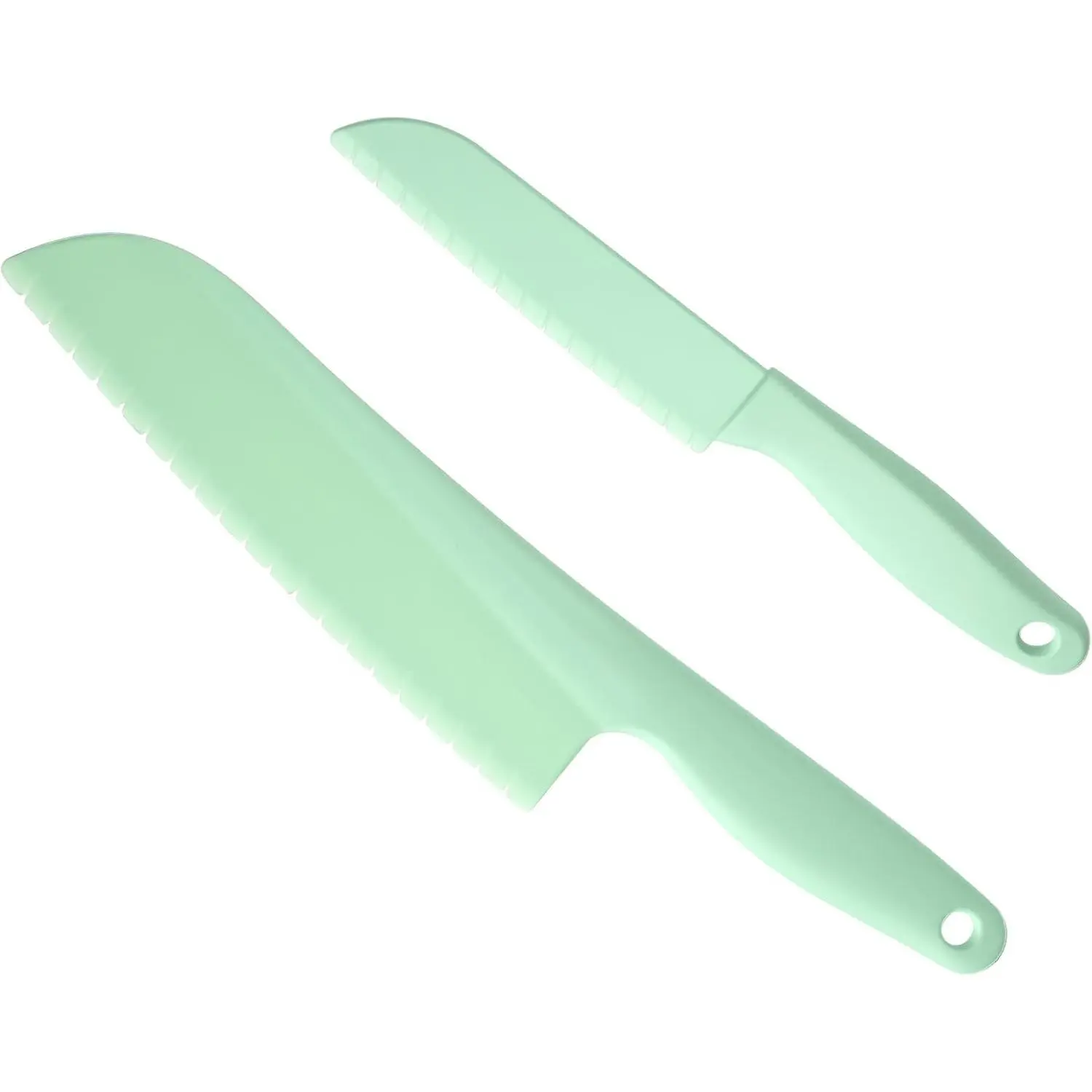 2Pcs 11-Inch & 8-Inch Serrated Plastic Nylon Lettuce Knife Salad Cutter Dishwasher Safe Kitchen Utensils for Cutting Veggies Fruit Bread Cake Prevent Browning
