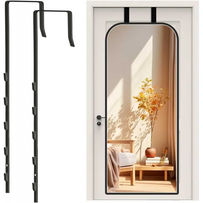 Mirror Hanger, Adjustable Door Mirrors Hanger Set with Protective Lining, 2 Pcs Door Brackets Height and Fit (Mirror Not Included)-Black