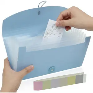 Portable 13-Pocket Receipt &  Organizer, Small Expanding Accordion File Folder with Labels, Long Ticket Size Holder for Bills, Checks, and Travel Documents (10.2" x 5.5"), Blue