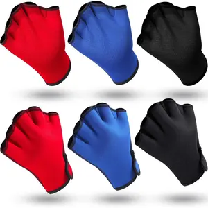 3 Pairs Fingerless Large Webbed Aquatic Swim Training Paddle Gloves, Water Resistant for Men Women Diving Surfing Fitness, 3 Colors