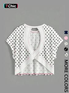 1 Women's Polka Dot Cropped T-Shirt | Back Cut Out Batwing Sleeve Top | Summer Beach Casual Streetwear | Y2K Coquette Daily Casual Outfit