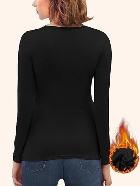 Women's Thermal Shirts Fleece Lined Athletic Tops Long Sleeve Compression Workout Baselayer for Cold Weather, Soft Breathable Round Neck Long Sleeve Thermal Warm Tops, Casual Fall & Winter Fitted Bottom Layering Shirts for Women