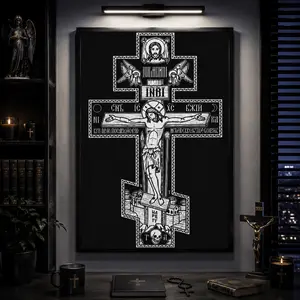 Jesus Christ Crucifix Canvas Wall Art Poster Orthodox Religious Gothic Black White Cross Print Christian Aesthetic Sacred Icon Wall Decor Bedroom Living Room Office Spiritual Gift Church Vintage Art