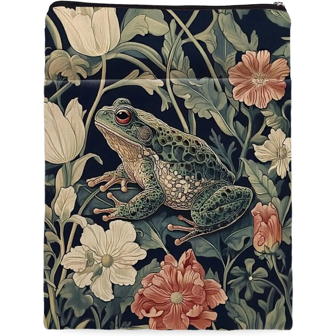 Flower Frog William Morris Book Sleeve for Book Lovers, Bookish Book Protector with Zipper, Washable Fabric Book Cover for Paperbacks & Hardcovers,11.4 x 9.1Inches (Green-Frog, Medium)