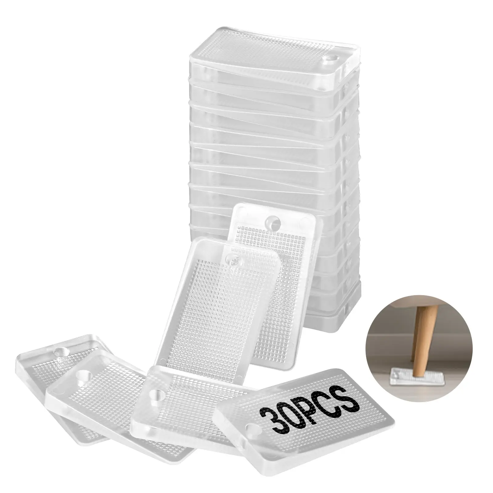 VEVOR Furniture Leveling Shims, 30 PCS 1.97x 1.16x 0.22 inch Non-Skid Clear Plastic Pads, Easy-to-Cut Furniture Leveler, Ideal Shim Leveler for Couch, Refrigerator, Table Legs to Avoid Wobbling