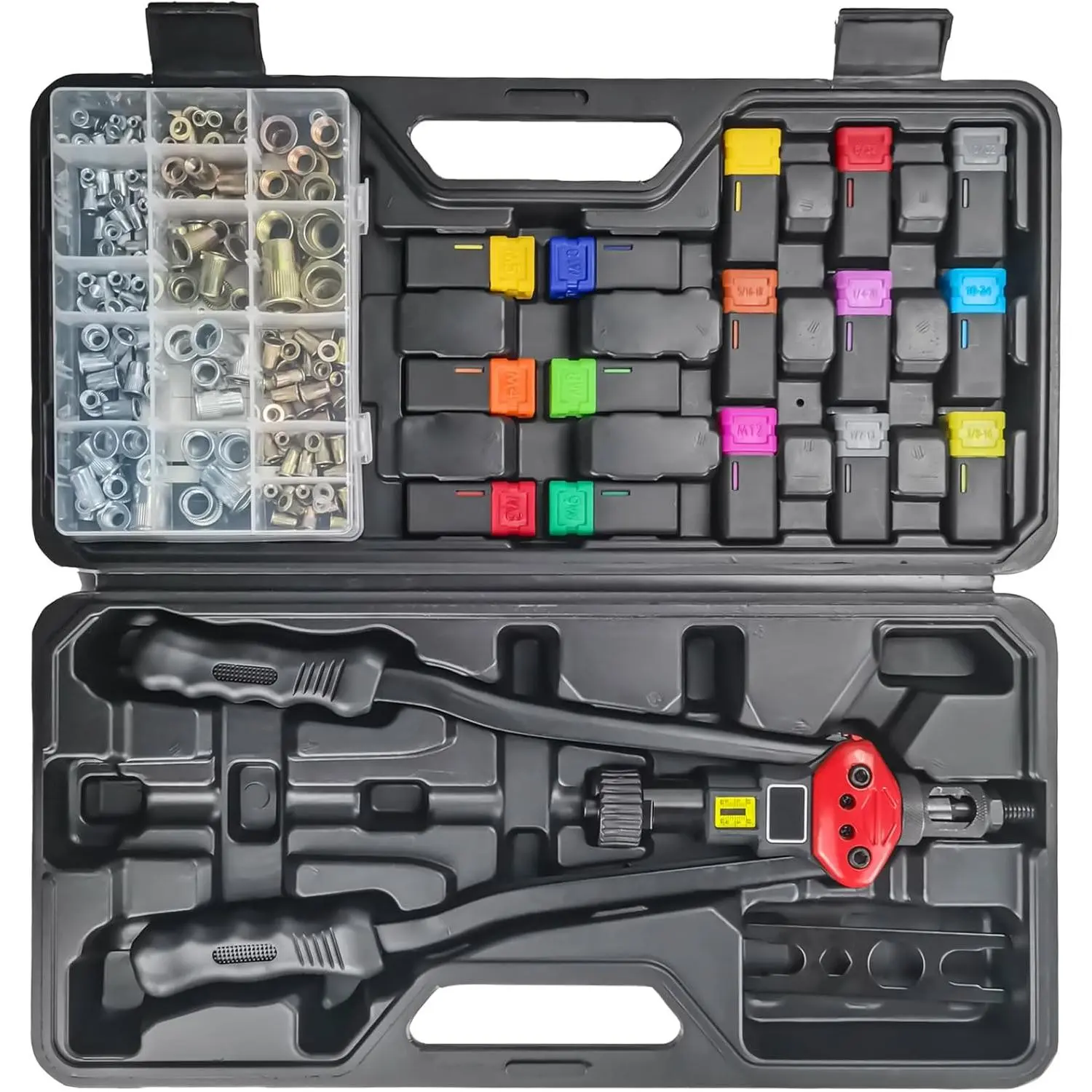 Professional Rivet Nut Tool Kit - Rivnut Tool with Visual Stroke Indicator, Nutsert Tool Kit Includes 15 Metric & Mandrels for Threaded Inserts