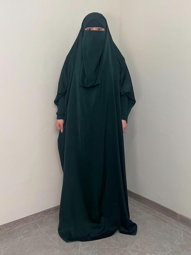 Women's Solid Shirred Jilbab Abaya Set, Modest Muslim Clothing Set for Daily Wear, Modesty Muslim Clothing, Women's Islamic Clothing for Spring & Fall