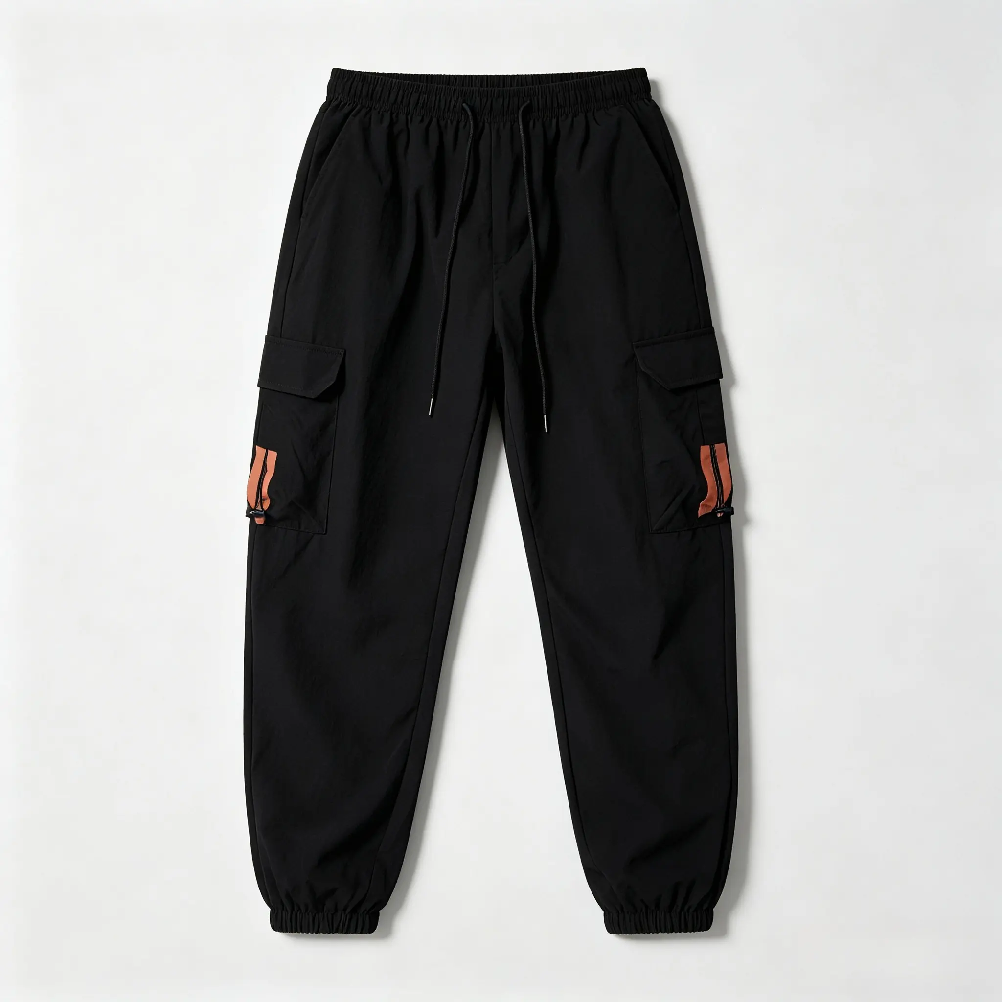 Men's Polyester Cargo Joggers with Letter Print Contrast Sides, Cuffed All Seasons Streetwear Pants with Multi-Utility Pockets and Elastic Waist